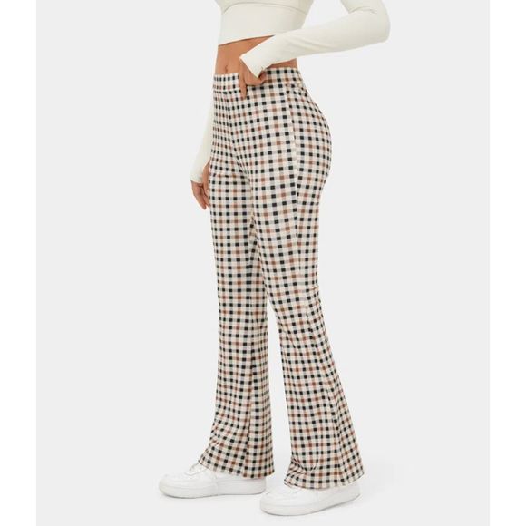 Halara High Waisted Pink Plaid Flare Hem Stretchy Casual/Active Pants Size Small - Picture 2 of 8